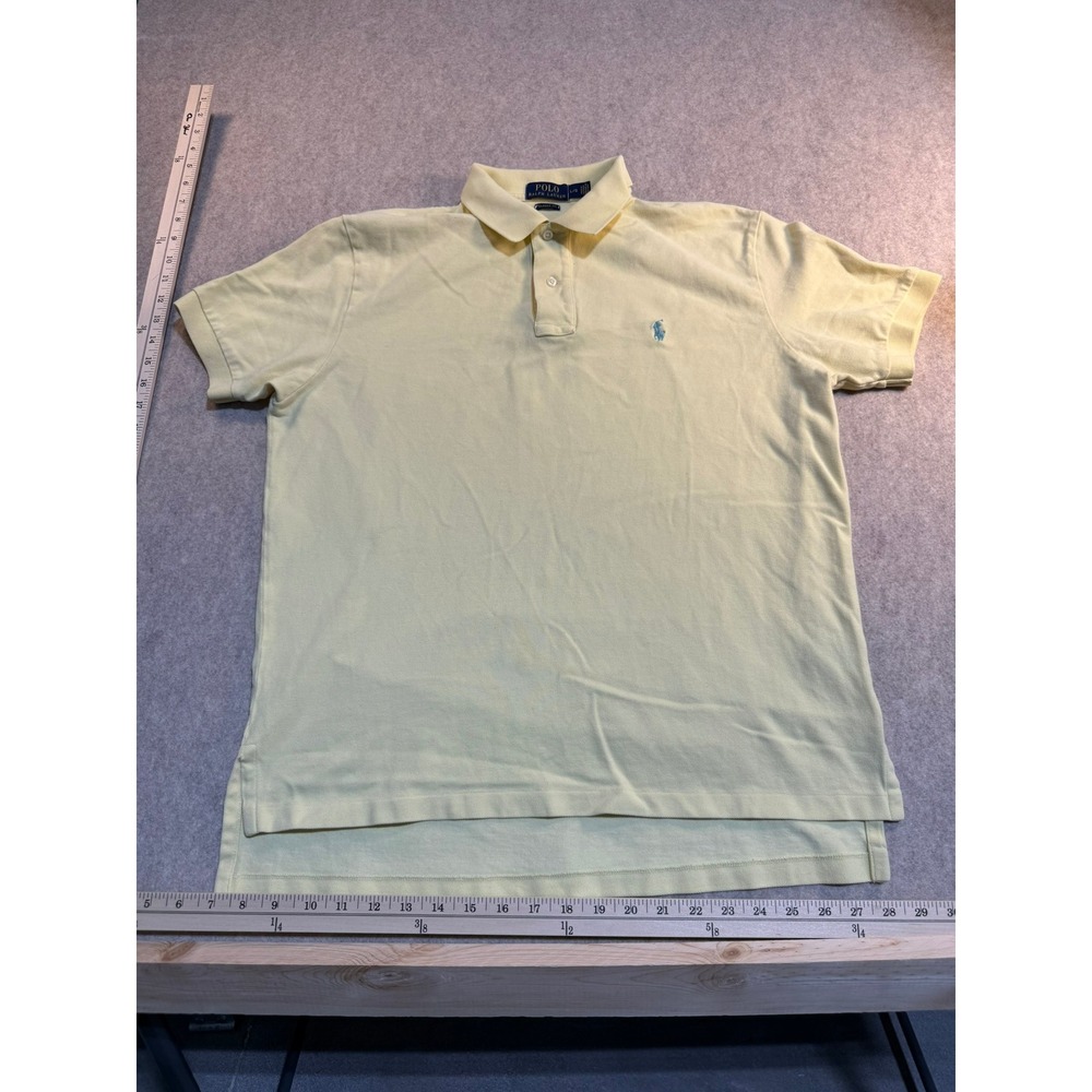 Polo Ralph Lauren Mens Classic‎ Fit Polo Shirt Yellow Pique Short Sleeve Large